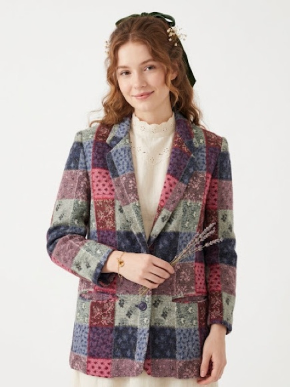 Boho Cottagecore Wool Patchwork Patterned Blazer Goblincore Earthy Eclectic Fall